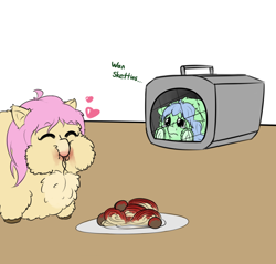 Size: 1682x1606 | Tagged: safe, artist:buwwito, fluffy pony, crying, eating, fluffyshy, happy, heart, punishment, sketties, sorry box