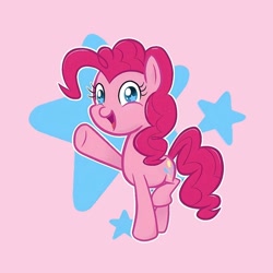 Size: 1080x1080 | Tagged: artist needed, source needed, safe, pinkie pie, earth pony, pony, g4, cute, diapinkes, female, light pink background, looking at you, mare, open mouth, open smile, outline, pink background, raised hoof, raised leg, simple background, smiling, smiling at you, solo, starry eyes, stars, three quarter view, white outline, wingding eyes