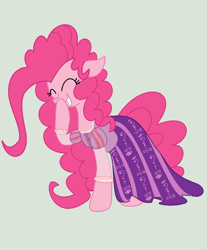 Size: 962x1160 | Tagged: safe, artist:doggie31, pinkie pie, earth pony, pony, g4, chuckle, clothes, cosplay, costume, crossover, cute, diapinkes, disney, disney princess, dress, female, giggling, hoof over mouth, laughing, mare, pinkie pie also dresses in style, rapunzel, smiling, solo, tangled (disney)