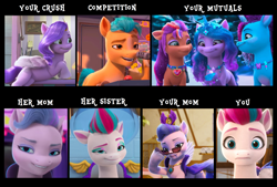 Size: 2748x1858 | Tagged: safe, edit, edited screencap, screencap, izzy moonbow, misty brightdawn, pipp petals, queen haven, sunny starscout, zipp storm, earth pony, pegasus, pony, unicorn, cutie blossom bash, g5, my little pony: make your mark, my little pony: make your mark chapter 2, my little pony: make your mark chapter 5, my little pony: make your mark chapter 6, portrait of a princess, secrets of starlight, spoiler:g5, adorahaven, adorazipp, bag, bedroom eyes, bust, cropped, crystal, cute, eyeshadow, female, frown, glitter, heart, horn, implied incest, incest, jewelry, lesbian, lidded eyes, lip bite, locket, looking at you, lying down, makeup, male, mare, meme, necklace, portrait, raised hoof, reaction image, rebirth misty, royal sisters (g5), ruby, saddle bag, seductive, seductive look, sexy, ship:petalstorm, shipping, siblings, sisters, smiling, smiling at you, solo, sparkles, sparkly mane, sparkly tail, speechless, spread wings, stallion, stare, stupid sexy queen haven, sunglasses, surprised, tail, text, trio, wings