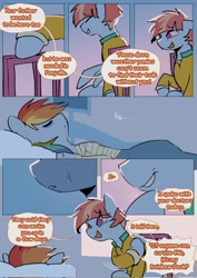 Size: 1448x2048 | Tagged: safe, artist:piesinful, rainbow dash, windy whistles, pegasus, pony, comic:unlucky day, fanfic:cupcakes, g4, bandage, bed, comic, crying, dialogue, duo, duo female, female, hospital, hospital bed, implied bow hothoof, indoors, mare, mother and child, mother and daughter, smiling, speech bubble, stepford smiler