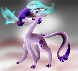 Size: 2200x2000 | Tagged: safe, artist:thunder-pony, oc, oc only, oc:crystal clarity, dracony, hybrid, kilalaverse, blood, female, fire, fire breath, high res, horns, interspecies offspring, mare, offspring, open mouth, parent:rarity, parent:spike, parents:sparity, solo