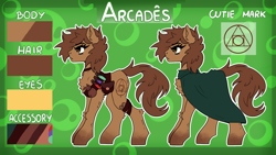 Size: 1920x1080 | Tagged: safe, artist:spectrasus, oc, oc:arcâdes the immortal, earth pony, pony, alchemist, alchemy, cloak, clothes, cutie mark, potion, potions, reference sheet, solo