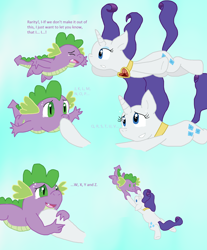 Size: 1700x2051 | Tagged: safe, artist:cmara, rarity, spike, dragon, pony, unicorn, g4, my little pony: friendship is magic, secret of my excess, alphabet, confession, crying, eyeshadow, falling, female, fire ruby, gem, horn, makeup, male, mare, ruby, ship:sparity, shipping, straight, tears of joy