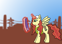 Size: 3508x2480 | Tagged: safe, artist:polonius, oc, oc only, oc:sawa, alicorn, pony, blueprint, poland, safety vest, warsaw