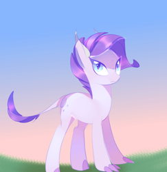 Size: 1638x1682 | Tagged: artist needed, safe, oc, oc only, oc:crystal clarity, dracony, hybrid, kilalaverse, female, frown, interspecies offspring, looking up, next generation, offspring, parent:rarity, parent:spike, parents:sparity, solo