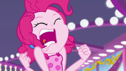 Size: 1920x1080 | Tagged: safe, screencap, pinkie pie, human, equestria girls, equestria girls specials, g4, my little pony equestria girls: better together, my little pony equestria girls: spring breakdown, bare shoulders, eyes closed, fist, internal screaming, open mouth, rage, screaming, screaming internally, sleeveless, solo, uvula