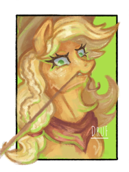 Size: 1920x2560 | Tagged: safe, artist:druf, artist:druf_draws, applejack, earth pony, pony, series:my lovely pony, g4, angry, blonde, braid, chest fluff, commission open, cowboy hat, digital art, domination, eyelashes, freckles, green eyes, handkerchief, hat, lashes, looking at you, passepartout, pulling, ribbon, rope, sketch, solo, teeth, wavy mane