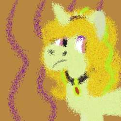 Size: 1024x1024 | Tagged: safe, artist:mintwhistle, adagio dazzle, pony, unicorn, rainbow rocks 10th anniversary, g4, abstract background, equestria girls ponified, eyeshadow, female, frown, horn, impressionism, jewelry, krita, looking back, makeup, mare, modern art, necklace, ponified, purple eyeshadow, ruby, solo, stylized, unicorn adagio dazzle