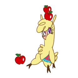 Size: 717x719 | Tagged: safe, artist:nonameorous, paprika (tfh), alpaca, them's fightin' herds, apple, balancing, cloven hooves, community related, food, looking at you, simple background, sitting, solo, white background