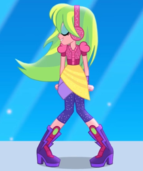 Size: 676x803 | Tagged: safe, screencap, lemon zest, human, equestria girls, equestria girls specials, g4, my little pony equestria girls: dance magic, cropped, dance magic (song), eyes closed, eyeshadow, female, grin, headphones, makeup, smiling, solo