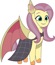 Size: 971x1137 | Tagged: safe, artist:prixy05, fluttershy, pegasus, pony, g4, g5, my little pony: tell your tale, clothes, costume, dress, fake ears, fake fangs, fake flutterbat, fake wings, female, flutterbat costume, g4 to g5, generation leap, mare, nightmare night costume, simple background, solo, transparent background, vector