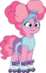 Size: 839x1328 | Tagged: safe, artist:prixy05, pinkie pie, earth pony, pony, g4, g5, my little pony: tell your tale, afro puffs, alternate hairstyle, clothes, costume, female, g4 to g5, generation leap, mare, nightmare night costume, pinkie puffs, roller skates, simple background, skates, solo, transparent background, vector