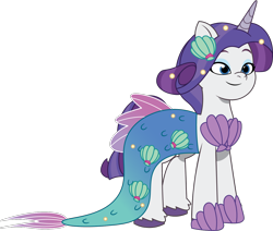 Size: 1328x1124 | Tagged: safe, artist:prixy05, rarity, mermaid, pony, unicorn, g4, g5, my little pony: tell your tale, clothes, costume, female, g4 to g5, generation leap, horn, mare, mermarity, nightmare night costume, simple background, solo, transparent background, vector