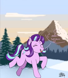 Size: 744x853 | Tagged: safe, artist:tiska, starlight glimmer, pony, unicorn, g4, art, cyrillic, happy new year, holiday, horn, outdoors, russian, solo