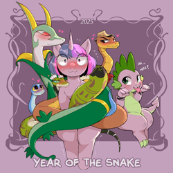 Size: 1200x1200 | Tagged: safe, artist:cold-blooded-twilight, spike, twilight sparkle, dragon, pony, python, serperior, snake, unicorn, cold blooded twilight, g4, back to the outback, bedroom eyes, blushing, burmese python, claws, dreamworks, heart, heart eyes, horn, inland taipan, kung fu panda, maddie, maddie the inland taipan snake, master viper, mr. snake, netflix, ophidiophobia, pokémon, shivering, shrunken pupils, sweat, the bad guys, thousand yard stare, tsundere, viper, wingding eyes, year of the snake