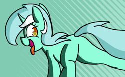 Size: 1722x1058 | Tagged: safe, artist:starbounce, lyra heartstrings, pony, unicorn, g4, abstract background, cel shading, featureless crotch, female, horn, mare, running, shading, solo, tongue out