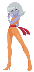 Size: 2179x4625 | Tagged: safe, alternate version, artist:batipin, limestone pie, human, equestria girls, g4, 2d, anime reference, bangs, card, cat's eye, clothes, equestria girls-ified, fangs, female, leotard, looking at you, simple background, smiling, smiling at you, solo, transparent background