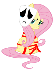 Size: 768x1024 | Tagged: safe, artist:bluemario11, fluttershy, pegasus, pony, g4, clothes, cosplay, costume, crossover, crying, cute, female, gangle, looking back, mare, mask, ribbon, sad, shyabetes, simple background, solo, the amazing digital circus, transparent background