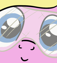 Size: 500x549 | Tagged: safe, alternate version, artist:jargon scott, oc, oc only, oc:limit state, pony, unicorn, close-up, extreme close-up, female, goggles, hi anon, horn, looking at you, mare, meme, safety goggles, smiling, solo, unicorn oc