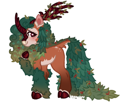 Size: 1216x1000 | Tagged: oc name needed, safe, artist:kazmuun, oc, oc only, hybrid, kirin, antlers, bald face, berries in hair, berries in tail, blaze (coat marking), brown coat, brown eyes, bushy mane, bushy tail, chibi, cloven hooves, coat markings, colored, colored antlers, colored belly, colored ears, colored fetlocks, colored hooves, colored lineart, colored pinnae, commission, deer hybrid, eyelashes, facial markings, female, female oc, flat colors, fluffy mane, fluffy tail, gradient fetlocks, gradient legs, gradient mane, green mane, green tail, hoof on chest, hooves, horn, hybrid oc, kirin horn, kirin hybrid, kirin oc, ko-fi reward, leonine tail, long mane, long tail, looking back, pale belly, profile, red hooves, shiny hooves, signature, simple background, smiling, snip (coat marking), solo, sparkles, sparkly eyes, spots, standing, striped antlers, tail, tail fluff, tail markings, transparent background, white pupils, wingding eyes