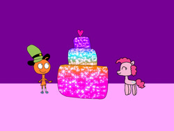 Size: 1032x774 | Tagged: safe, artist:avaandfriends2008, pinkie pie, g4, cake, countdown, crossover, duo, eyes closed, food, wander (wander over yonder), wander over yonder