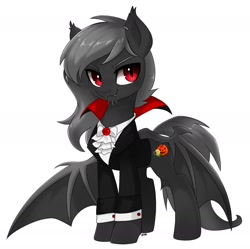 Size: 2000x1994 | Tagged: safe, artist:yangere, oc, bat pony, beard, bowtie, clothes, collar, cufflinks, facial hair, full body, looking at you, male, mouth hold, spread wings, standing, suit, wings