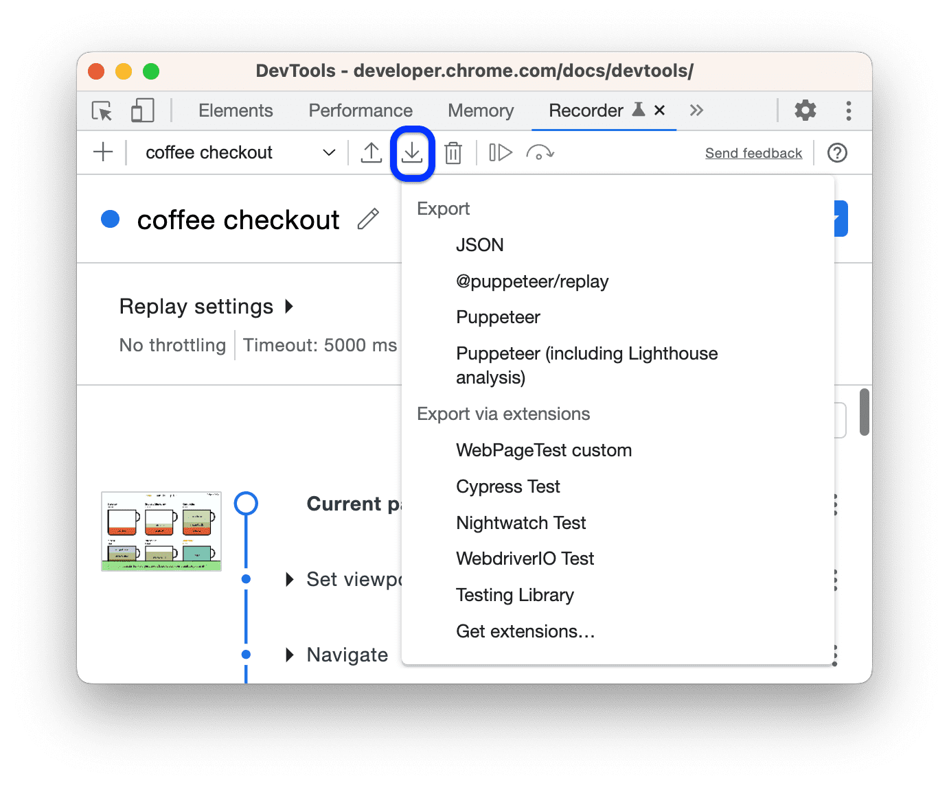 Export format options.