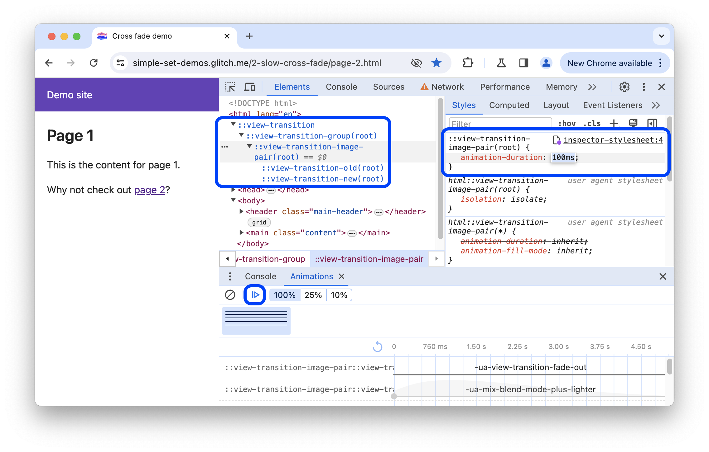 Редактирование CSS псевдоэлемента ::view-transition.