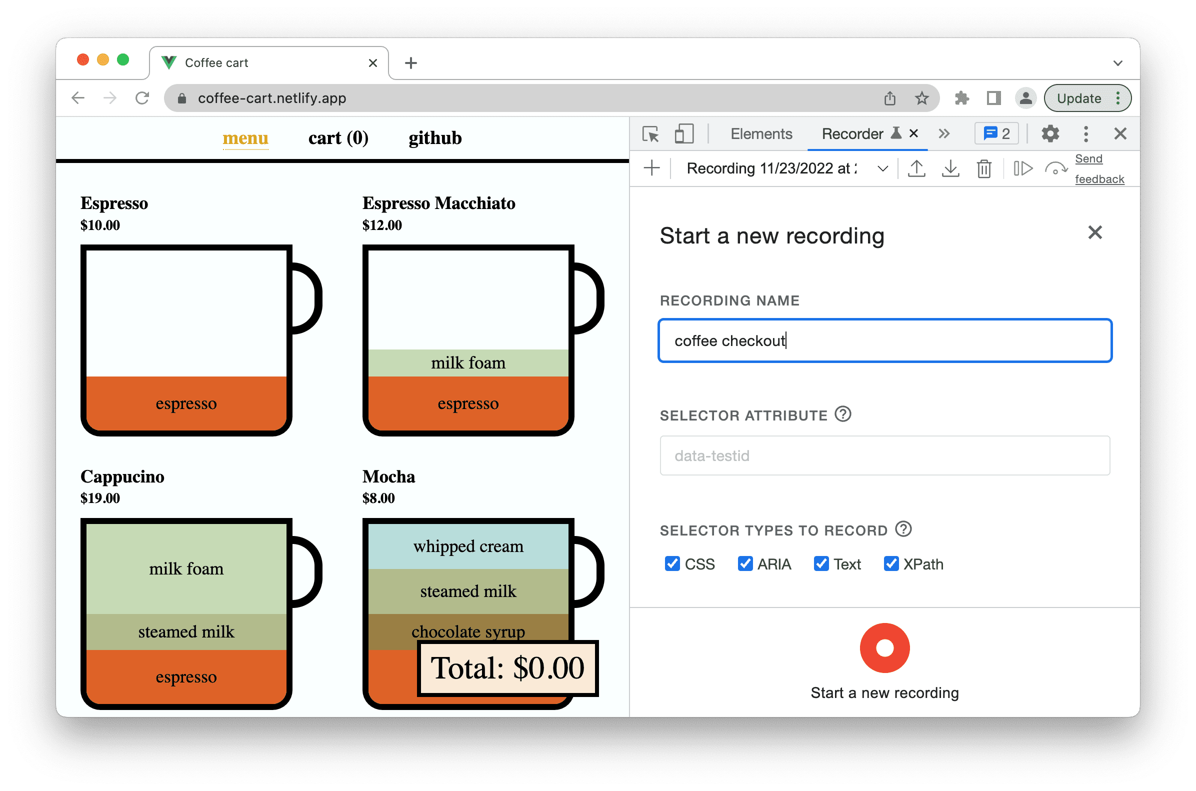 Avvia una nuova registrazione.