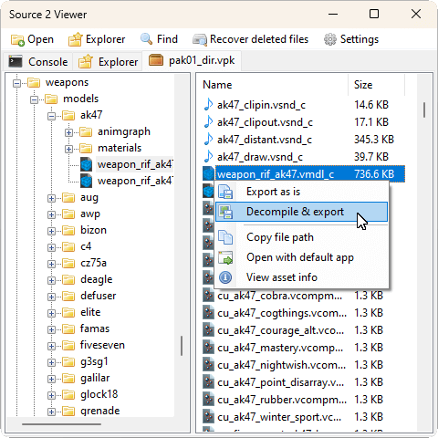 View and export files in VPK packages