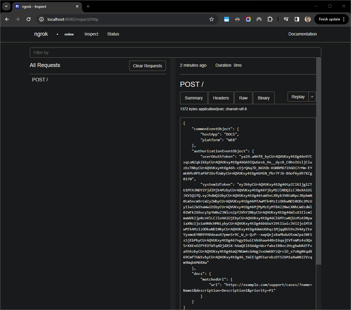 Permintaan HTTP dari antarmuka web yang dihosting oleh aplikasi
&#39;ngrok`