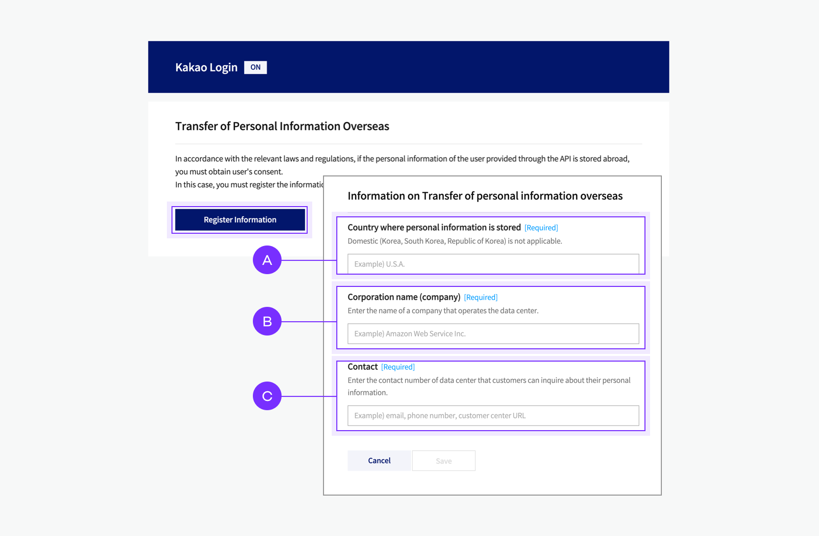 How to register information related to the transfer of personal information overseas