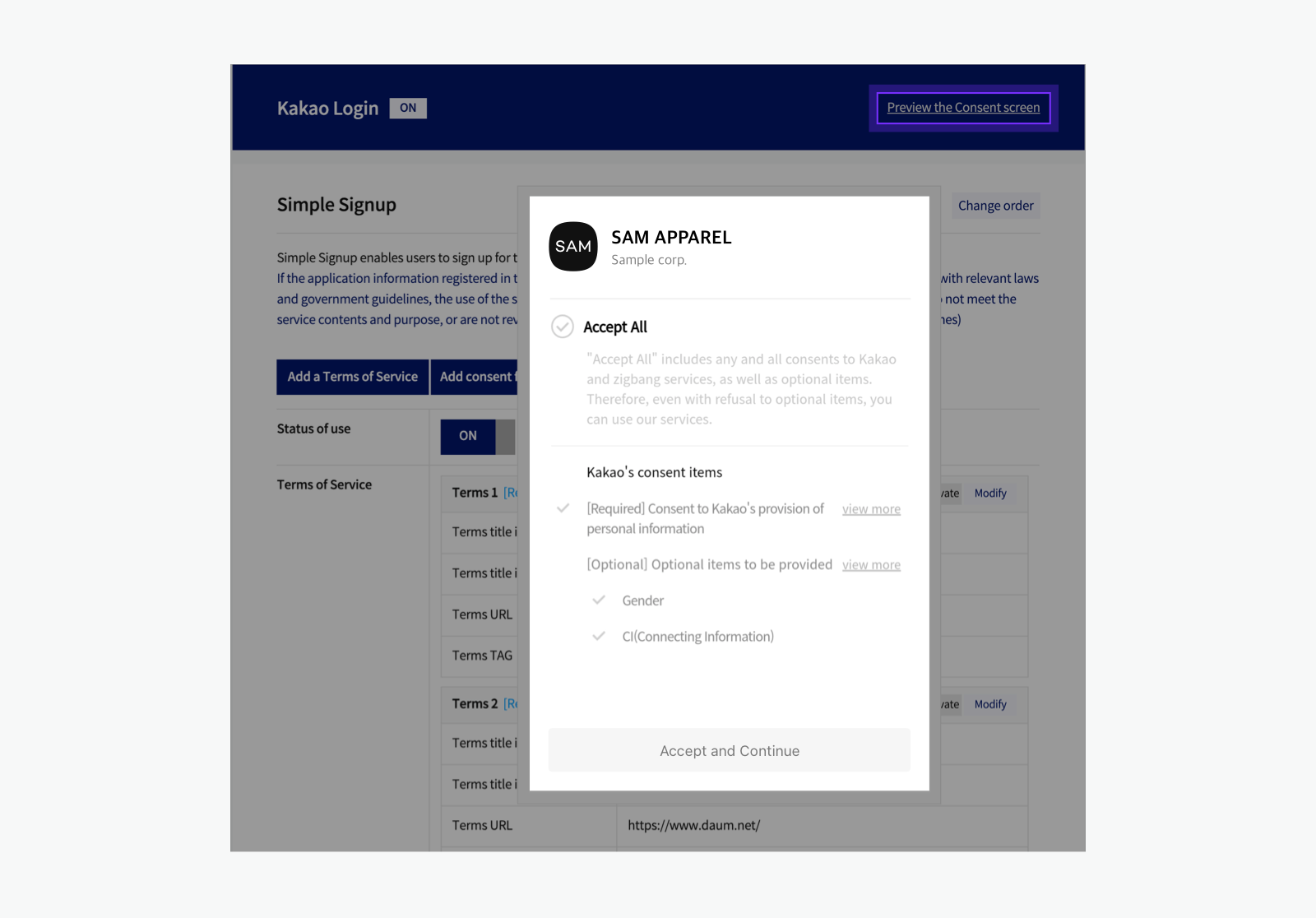 Preview of Consent screeen for Simple Signup