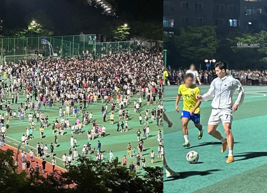 용인 수지체육공원에 나타난 손흥민. (온라인 커뮤니티 갈무리) /뉴스1