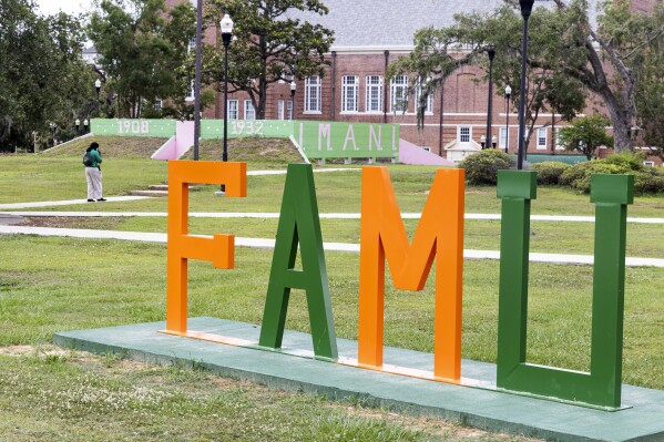 FILE - The Florida A&M University campus is seen in Tallahassee, Fla., on June 6, 2024. The university voted Tuesday, July 23, on an interim leader, after the school's president announced that he intends to resign. (AP Photo/Mark Wallheiser, File)