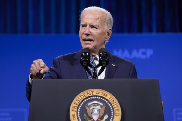 President Joe Biden speaks at the 115th NAACP National Convention in Las Vegas, July 16, 2024. (AP Photo/Susan Walsh, File)