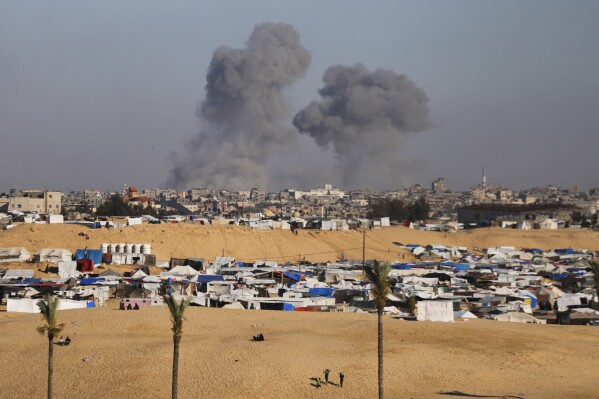 Smoke rises following an Israeli airstrike east of Rafah, Gaza Strip, Monday, May 6, 2024. (AP Photo/Ismael Abu Dayyah)