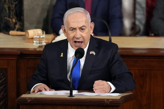 Israeli Prime Minister Benjamin Netanyahu speaks to a joint meeting of Congress at the Capitol in Washington, Wednesday, July 24, 2024. (AP Photo/Julia Nikhinson)