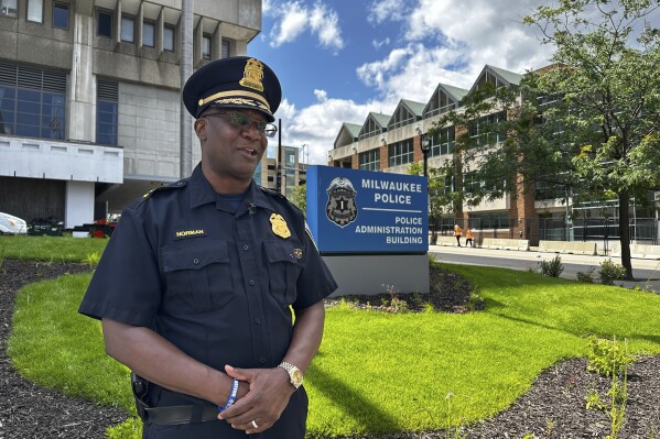 Milwaukee Police Chief Jeffrey Norman speaks outside of the Milwaukee Police Department on Wednesday, July 17, 2024, in Milwaukee, Wis. (AP Photo/Rio Yamat)