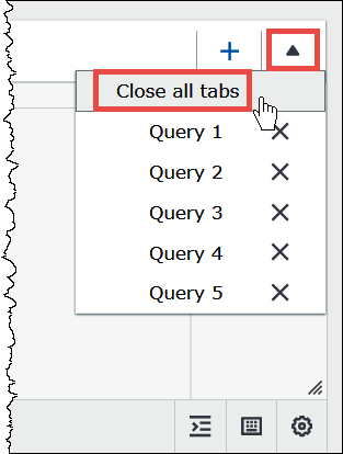 Choose the arrow icon to close one or more query tabs.