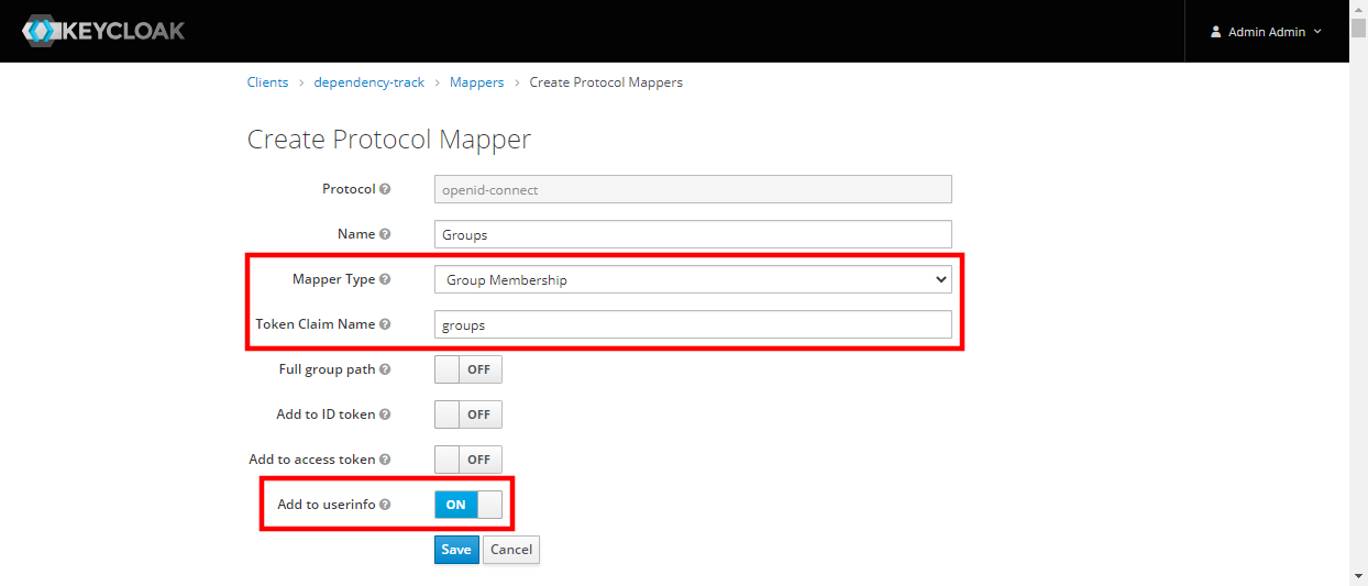 Keycloak: Create protocol mapper for groups