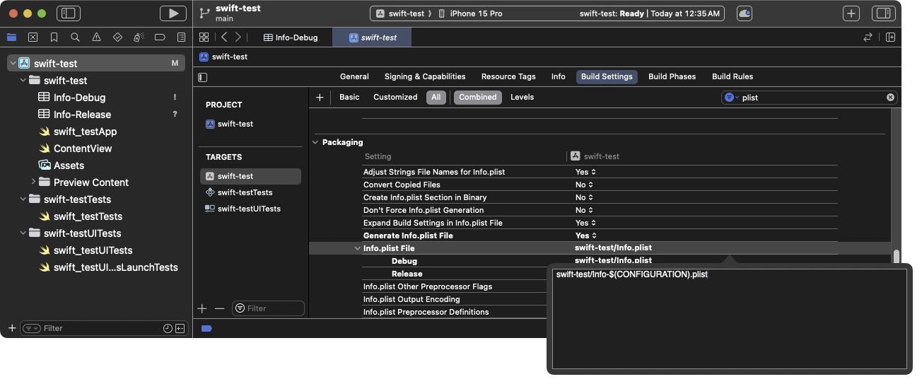 Updating the  build setting to use build
mode-specific property lists