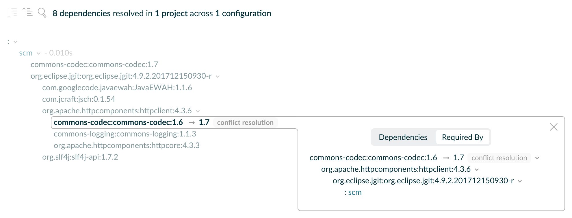 Dependency insight capabilities in a build scan