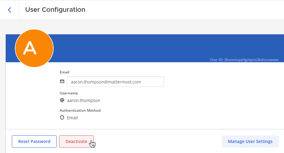 Deactivate a user in Mattermost using the System Console.