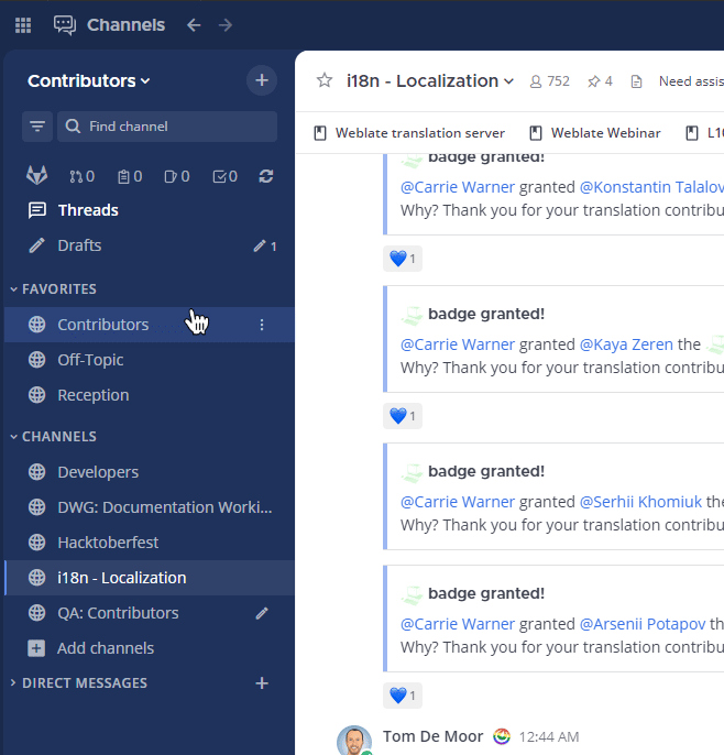 Sort channels within a category alphabetically, by recent activity, or manually.