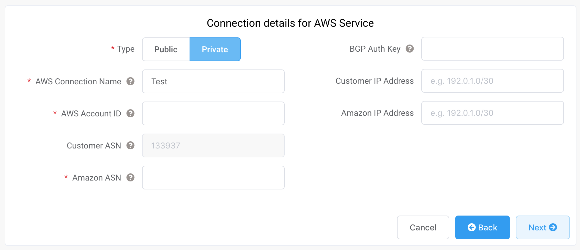 AWS connection details