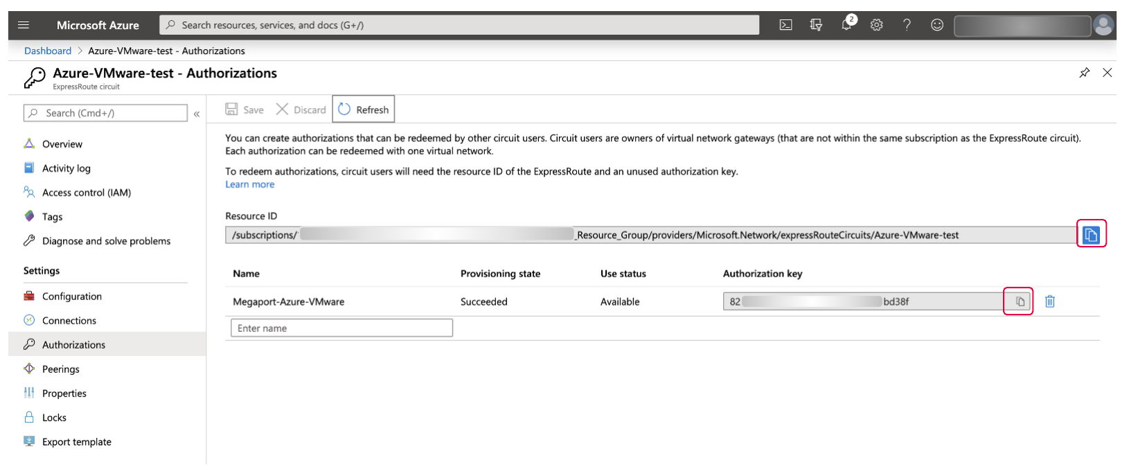 Azure authentication key