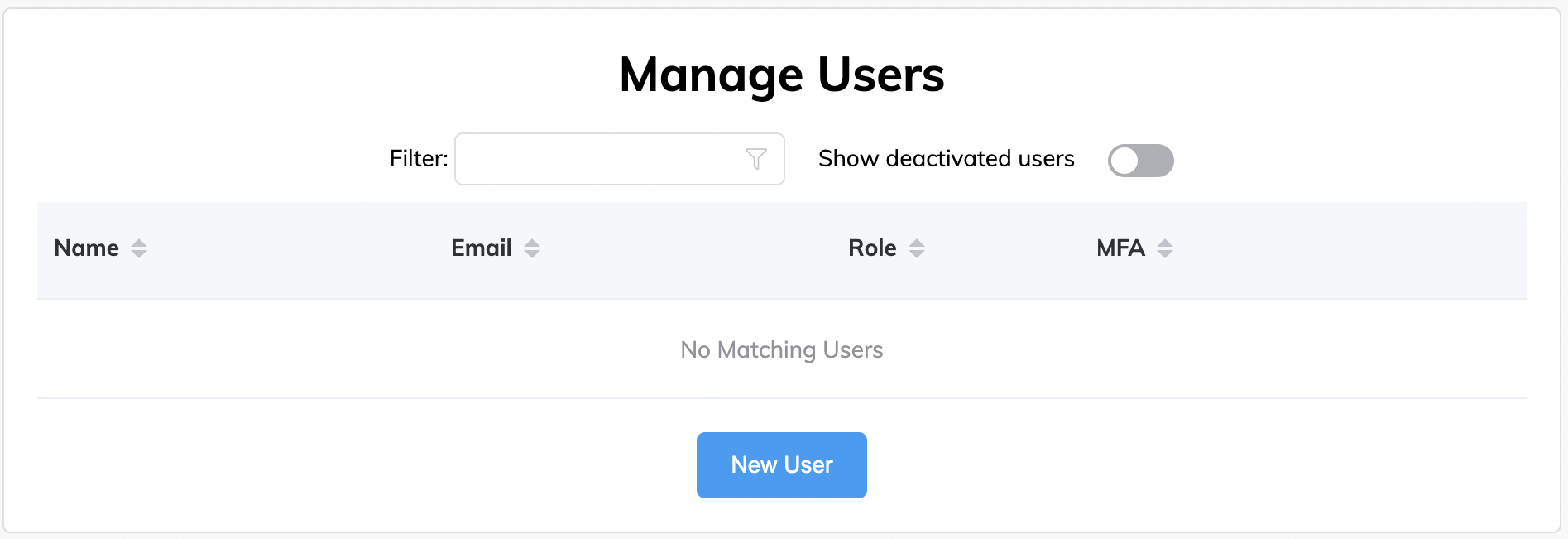 Manage Users page