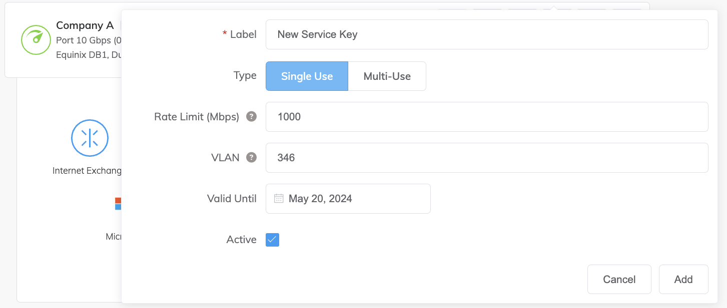 Service key configuration